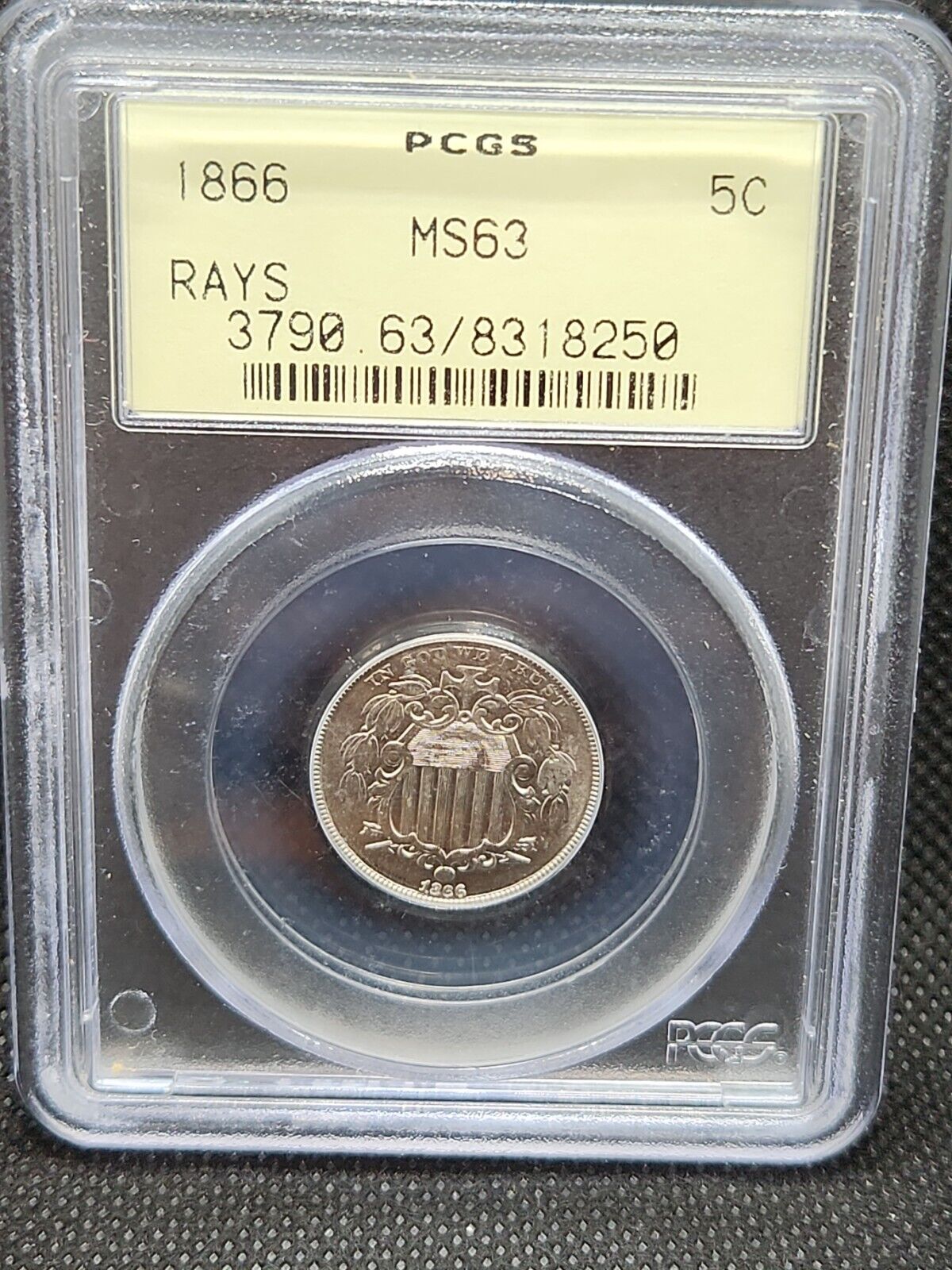 1866 Shield Nickel Pcgs Ms63