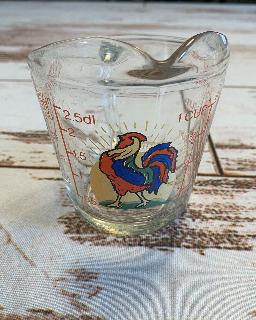Vintage Anchor Hocking 1 Cup Glass Measuring Cup With Rooster 1/4 Liter