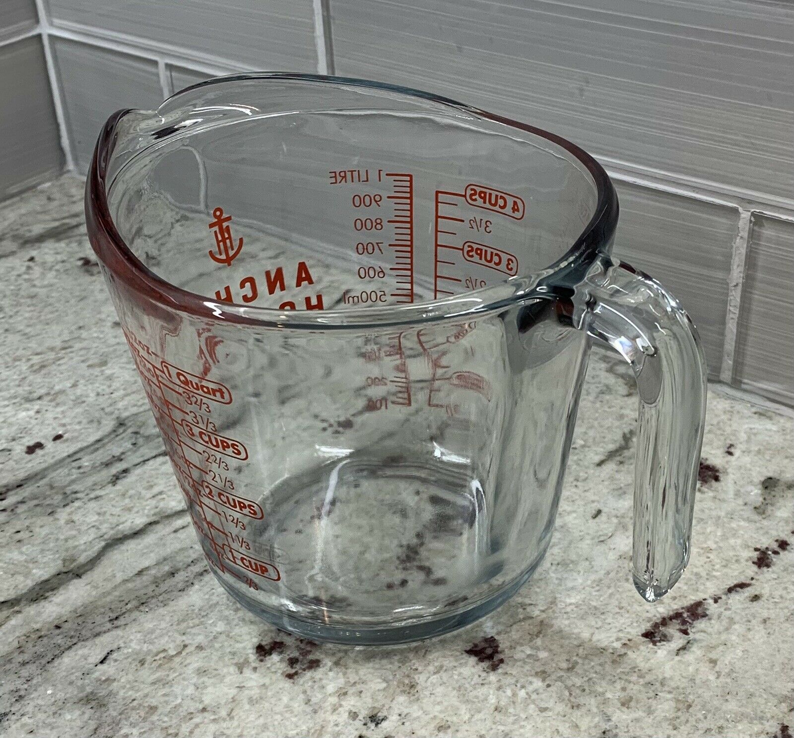 Anchor Hocking Glass Measuring Cup Open Handle 4-cups 32oz 1-quart